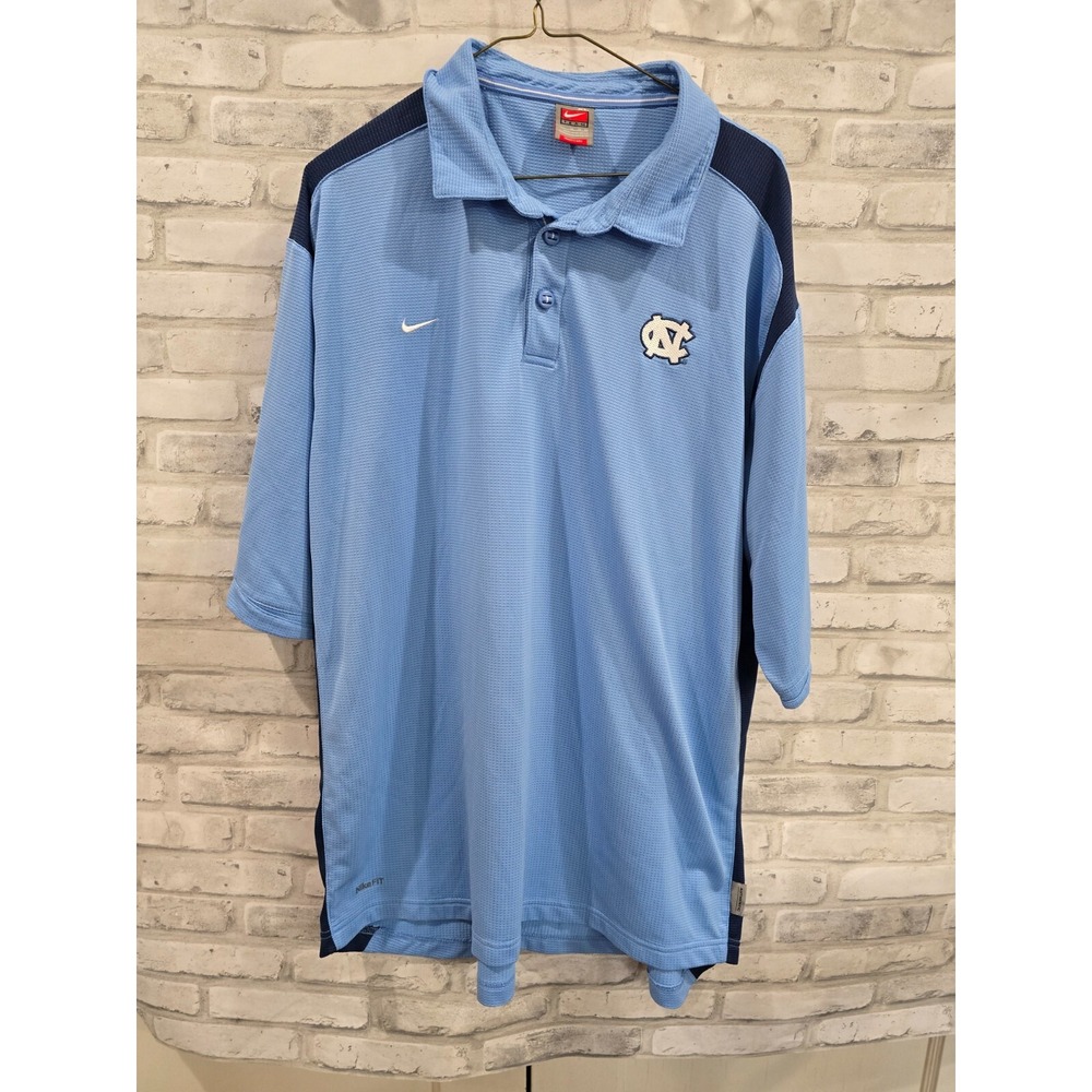Nike Men North Carolina Tar Heels Team Issued Dri-Fit Polo XL Blue Short Sleeve